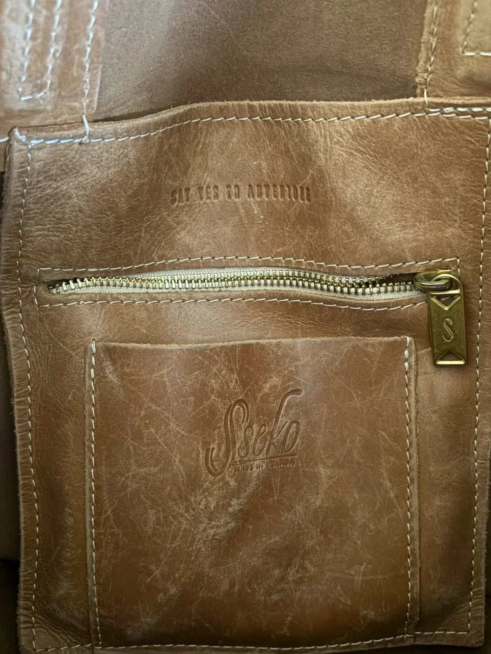 Sseko leather tote Safari bucket tote in tan/camel